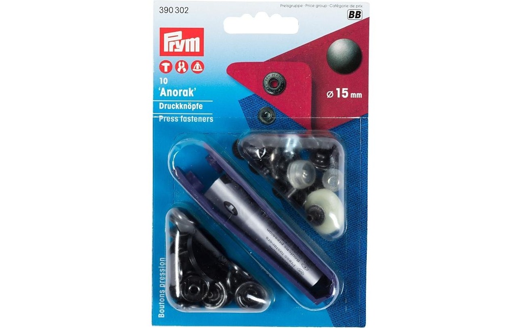 Prym Boutons poussoirs Anorak 15 mm, 10 pièces