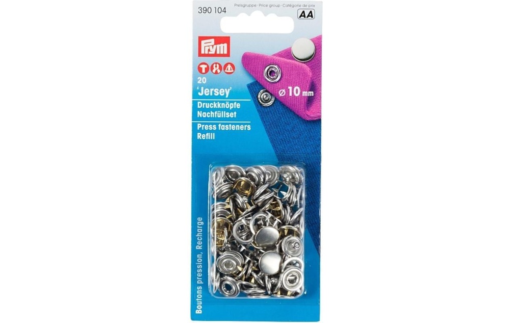 Prym Boutons poussoirs Casquette en jersey Argent, 10 mm, 20 pièces