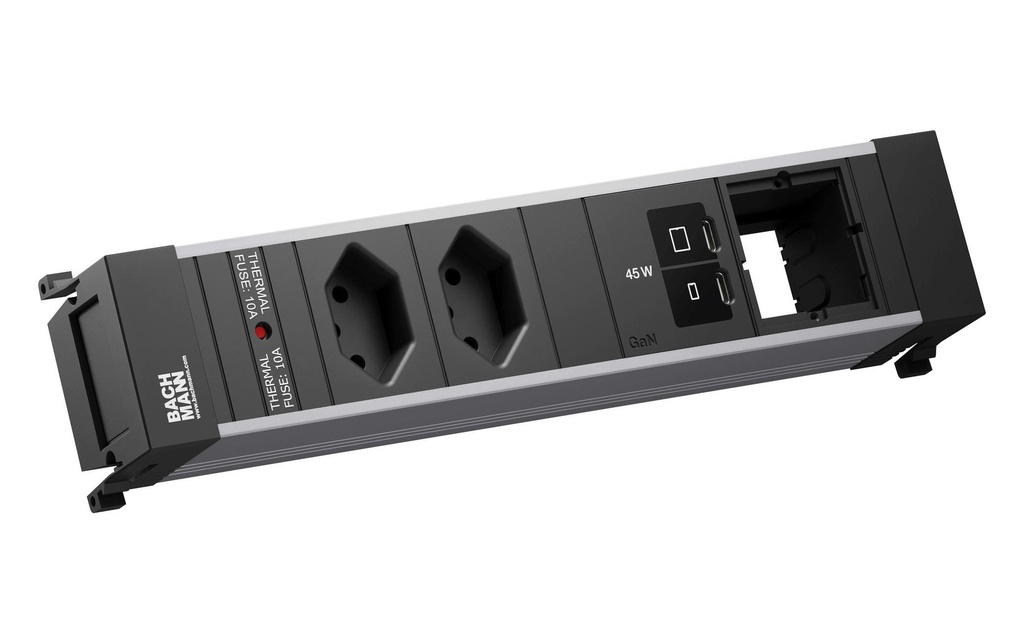Bachmann Bloc multiprises d’encastrement POWER FRAME M 2xT13 1xUSB C/C 45W 1xCM
