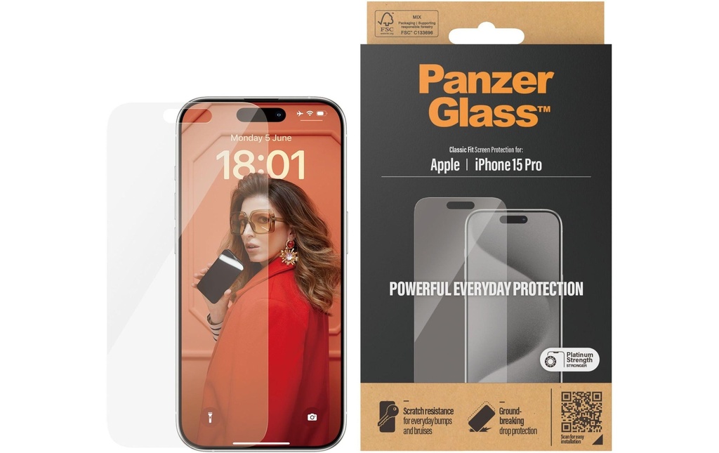 Panzerglass Protection d’écran Classic Fit iPhone 15 Pro