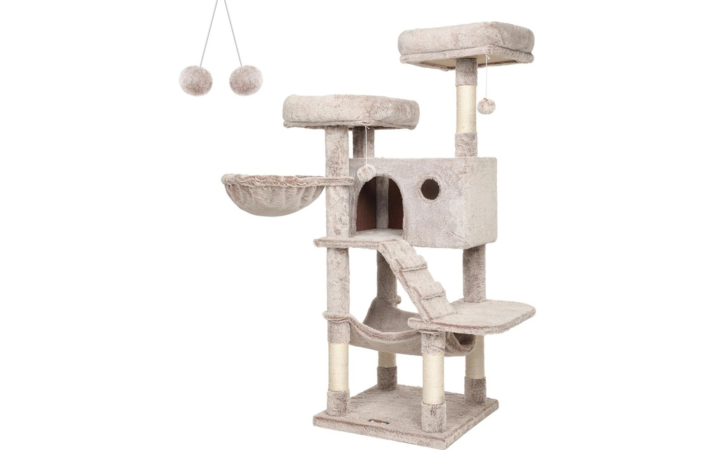 Feandrea Arbre à chat avec housse souple 135 cm, marron clair