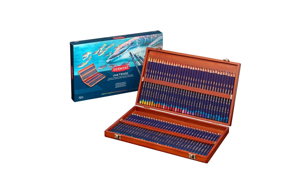 Derwent Crayons aquarelle Set cadeau Inktense dans une boîte en bois, 72 pièces