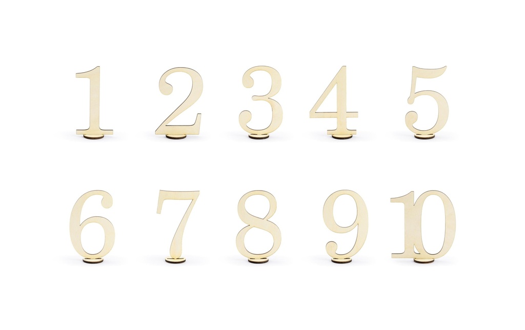 Partydeco Marque-place de table Numéros 10.5 cm, 10 pièces, bois