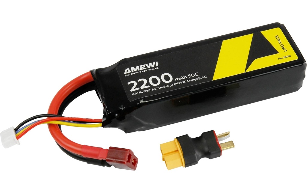 Amewi Batterie RC LiPo 3S 11.1 V 2200 mAh 50C Adaptateur T-Plug inclus