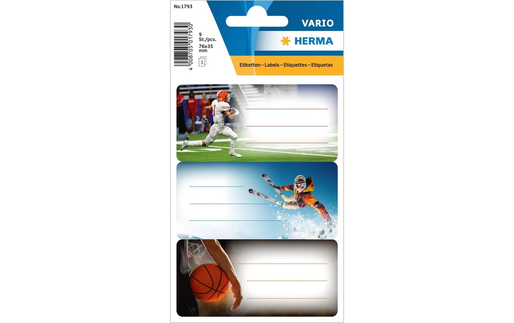 Herma Stickers Étiquettes scolaires Sport 3 feuilles / 9 autocollants