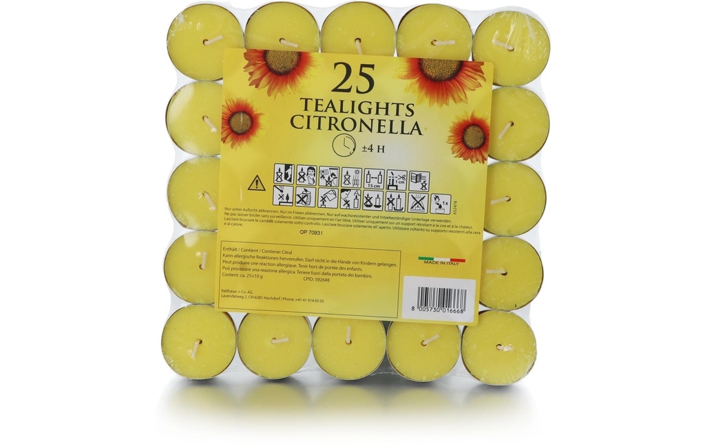 balthasar Bougies à réchaud Outdoor Citronella 25 pièces, Jaune