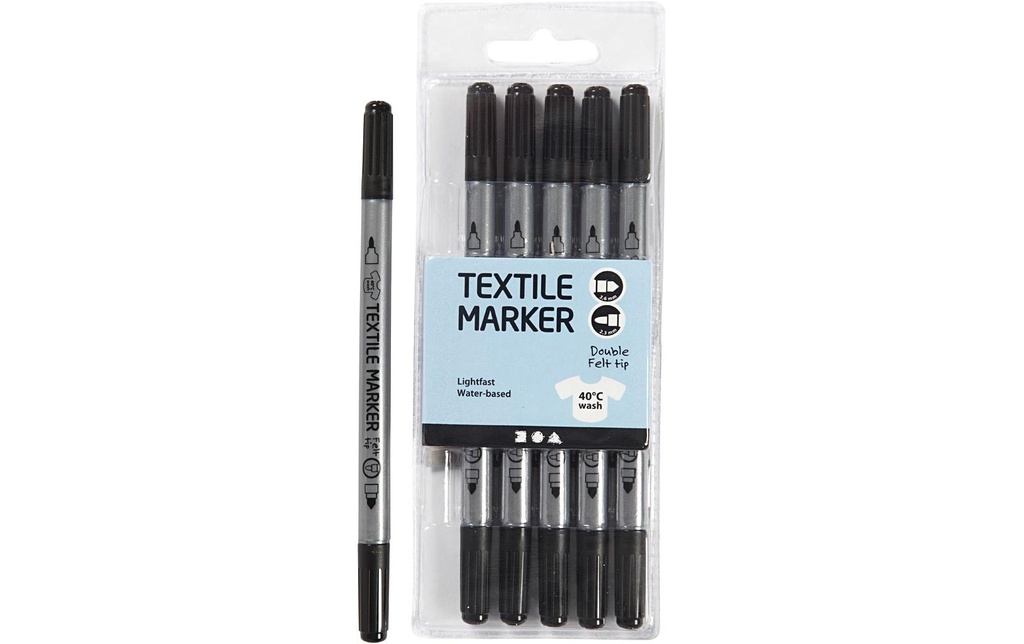 Creativ Company Marqueur pour textiles 2.3 + 3.6 mm Noir6 pièces