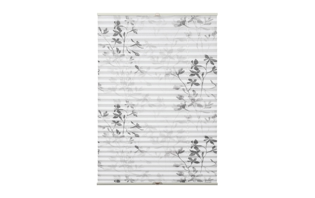 Gardinia Plissée Bella avec des feuilles 50 x 130 cm, blanc/gris