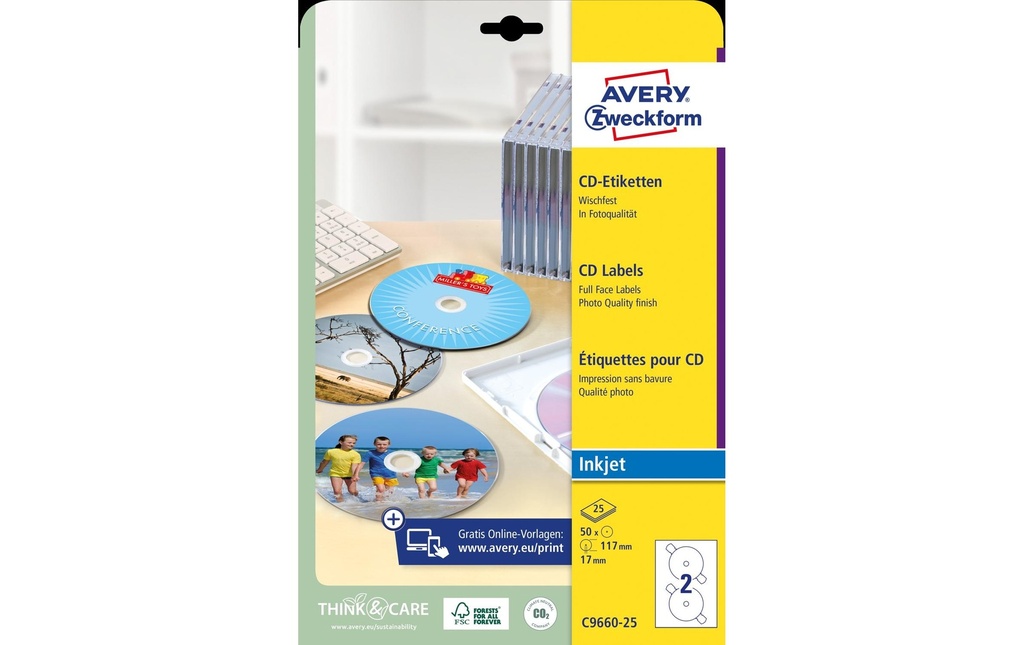 Avery Zweckform Étiquettes pour CD C9660-25 Ø 117 mm