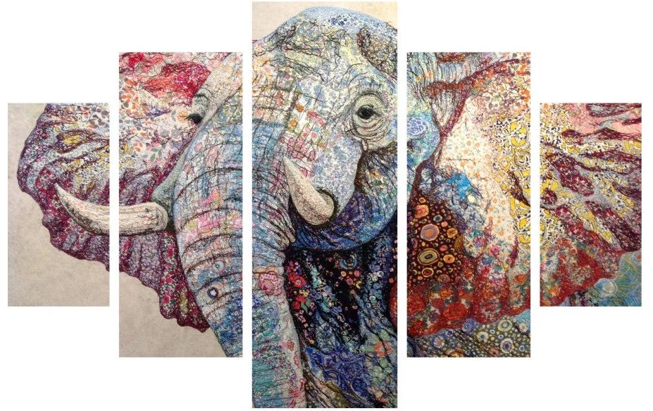 Wallxpert Photo Éléphant 5 pièces, 92 x 56 cm