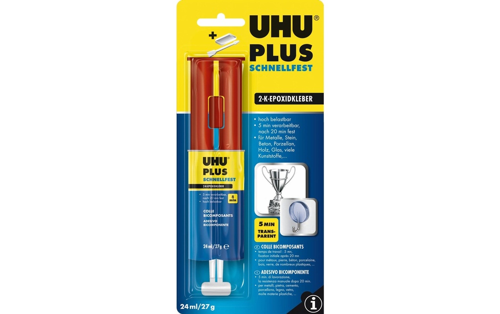 UHU Colle époxy PLUS à résistance rapide transparente 27 ml, Transparent
