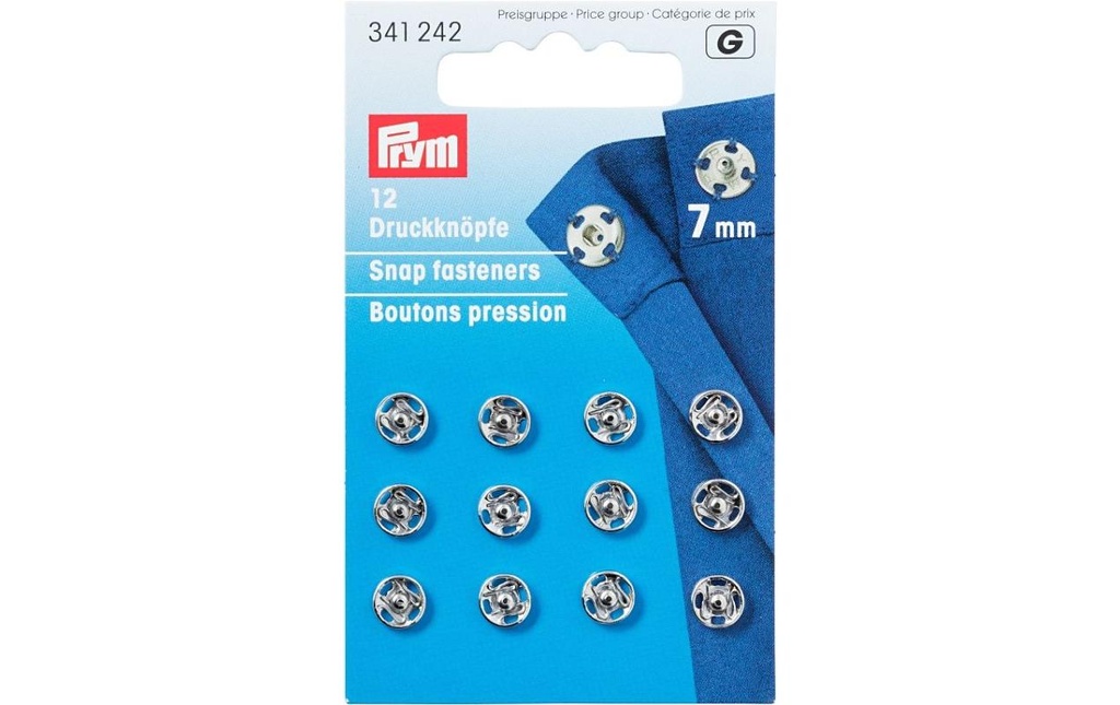 Prym Boutons poussoirs Argent, 7 mm