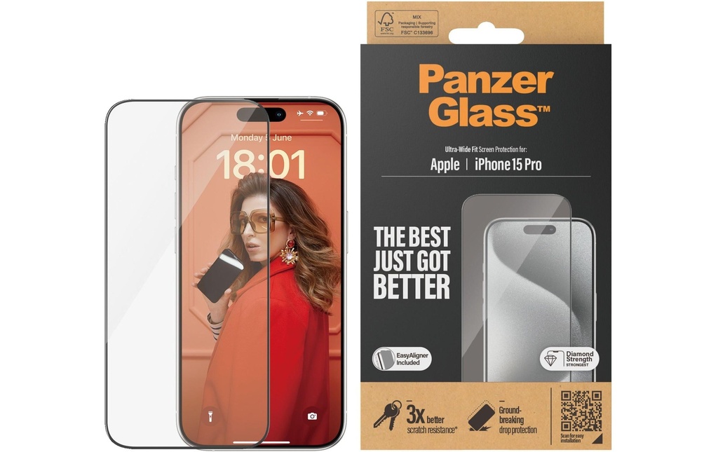 Panzerglass Protection d’écran Ultra Wide Fit iPhone 15 Pro