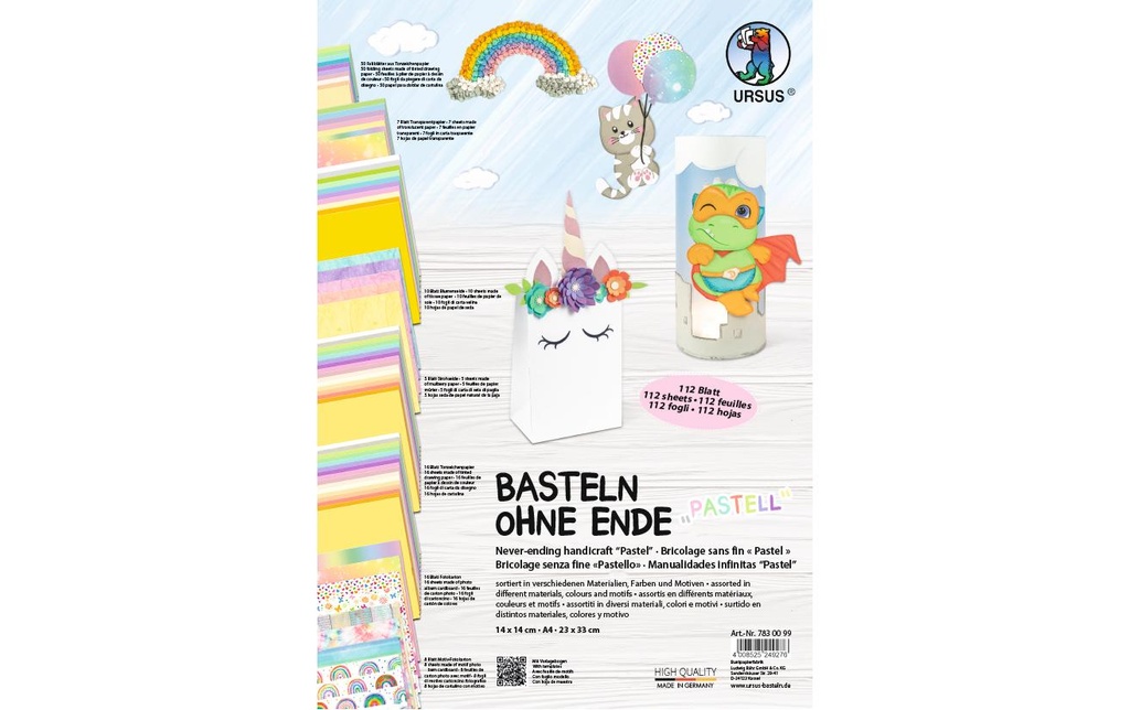 URSUS Papier de bricolage «Bricolage sans fin» 112 feuilles assorties