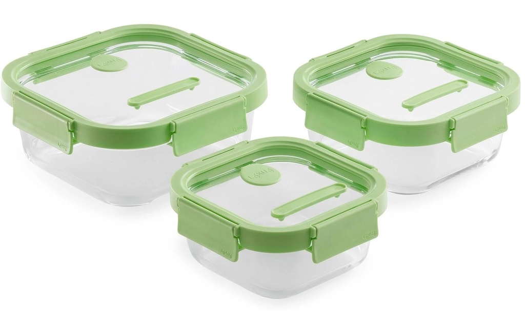 Lékué Récipients à provisions Set avec couvercle en verre, vert
