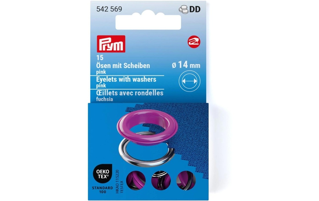 Prym Œillets avec disques 15 pièces, rose-argent