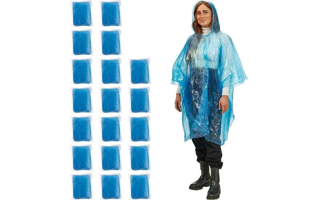 relaxdays Poncho de pluie 20 pièces, Bleu