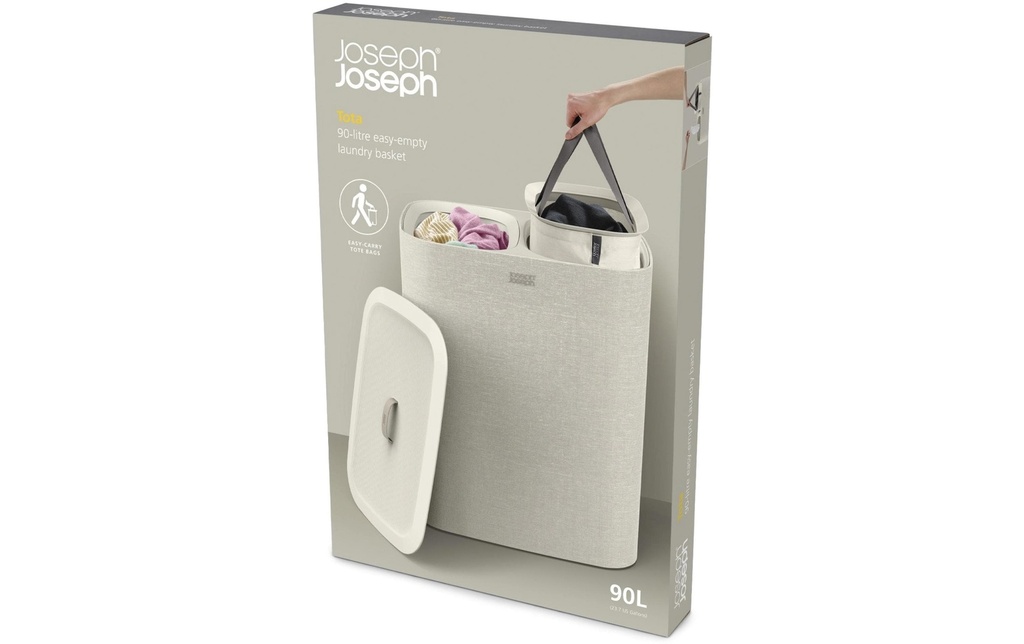 Joseph Joseph Corbeille à lessive Tota 90 L, 2x 45 L, écru