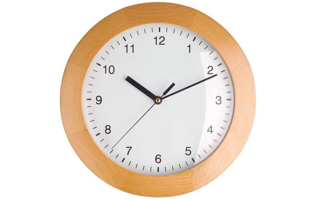 TFA Dostmann Horloge murale radio avec cadre en hêtre 31 cm, Nature
