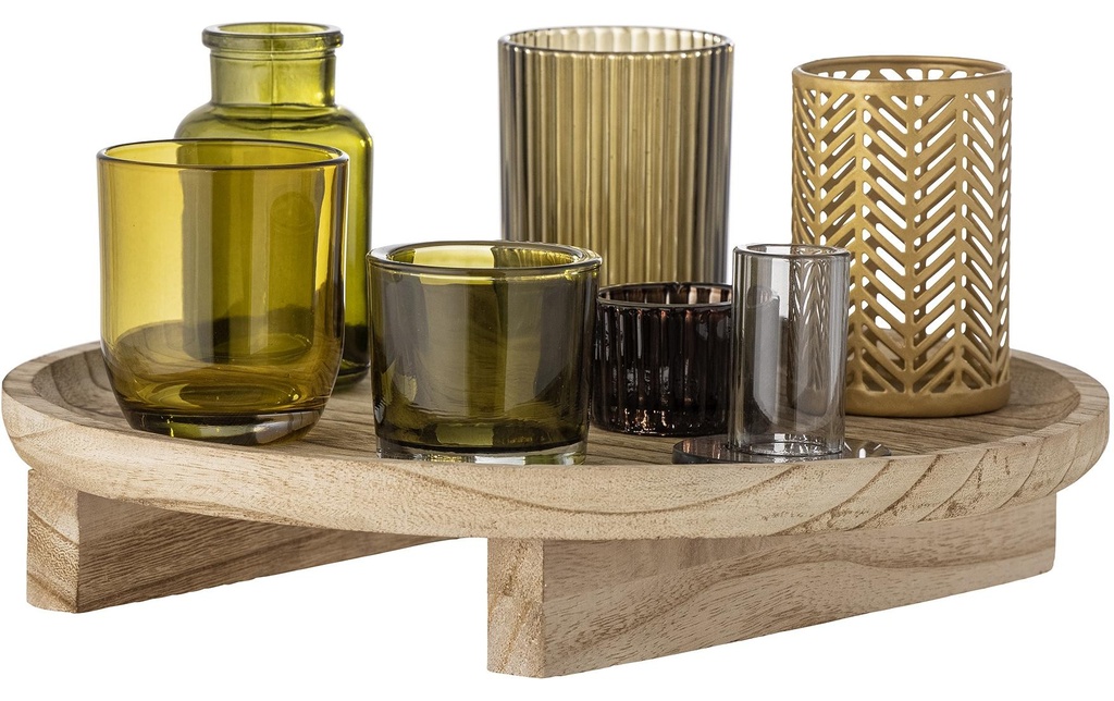 Bloomingville Photophore Sanga Set de 8, verre/bois, vert