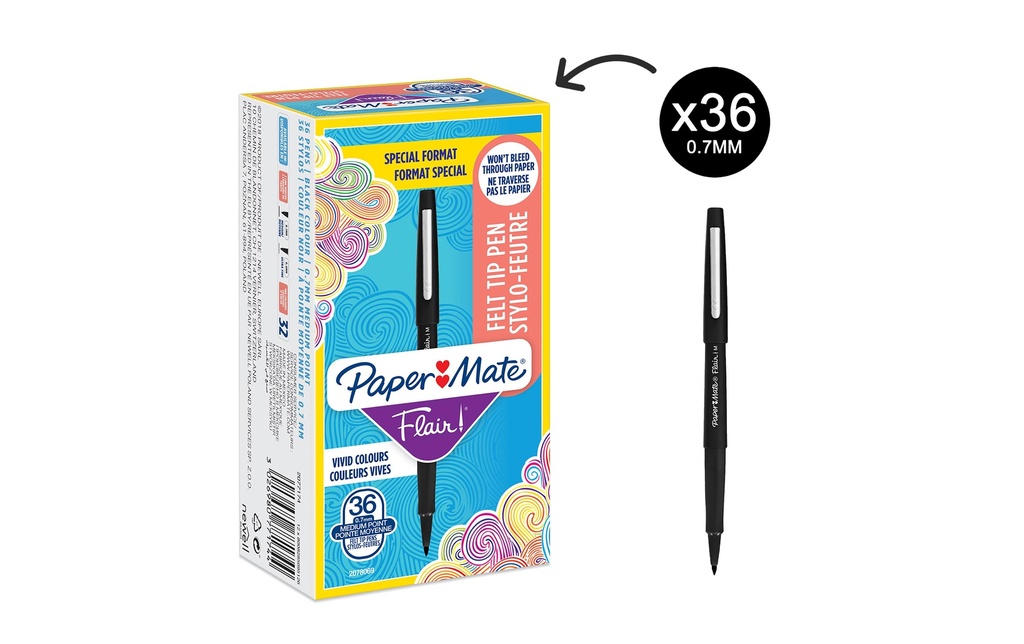 Paper Mate Fineliner Flair Original 0,7 mm, 36 pièces, noir