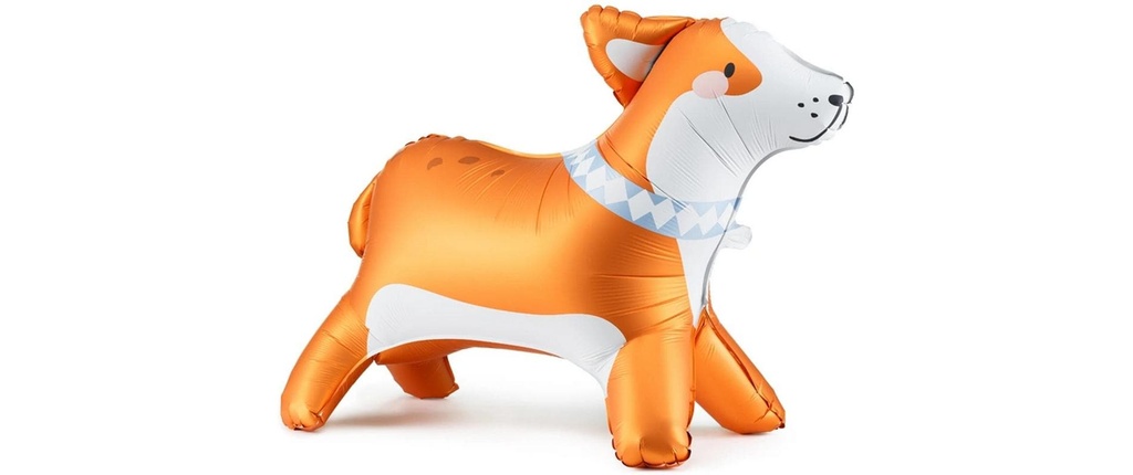 Partydeco Ballon en aluminium corgi debout orange/blanc, 88 x 70 cm