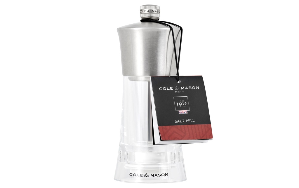 Cole&Mason Moulin à sel Bromley 15 cm, Transparent/Argenté