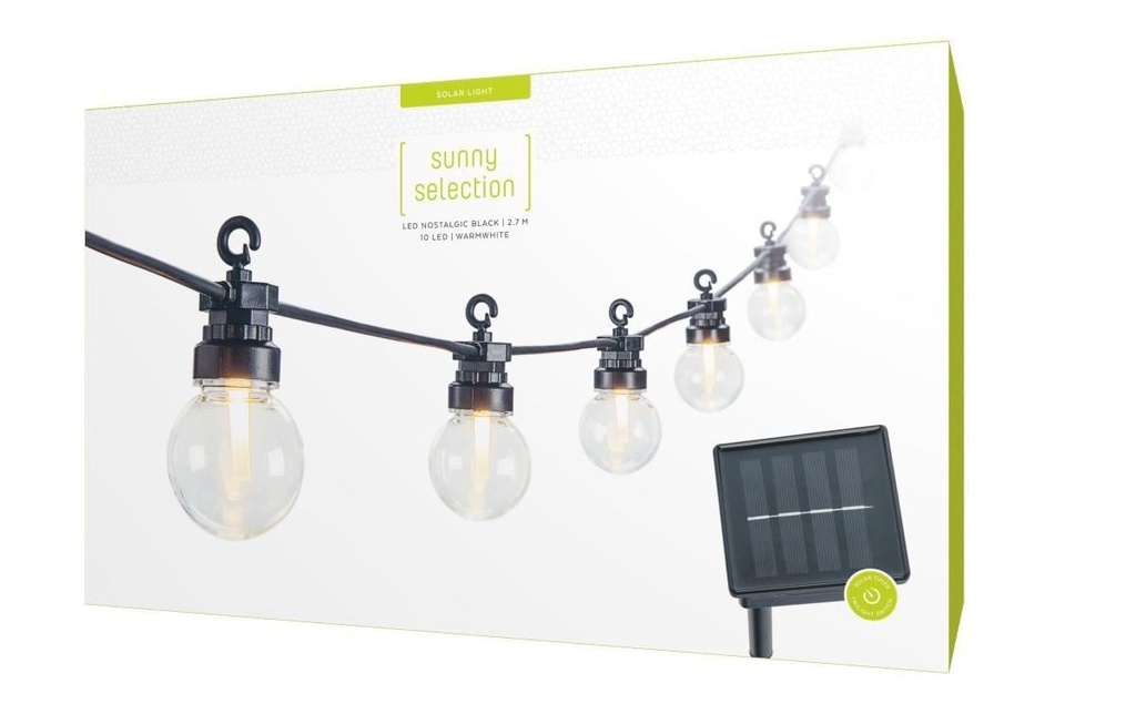 STT Guirlande lumineuse Solar Nostalgic, 10 LEDs, 2.7 m, noir