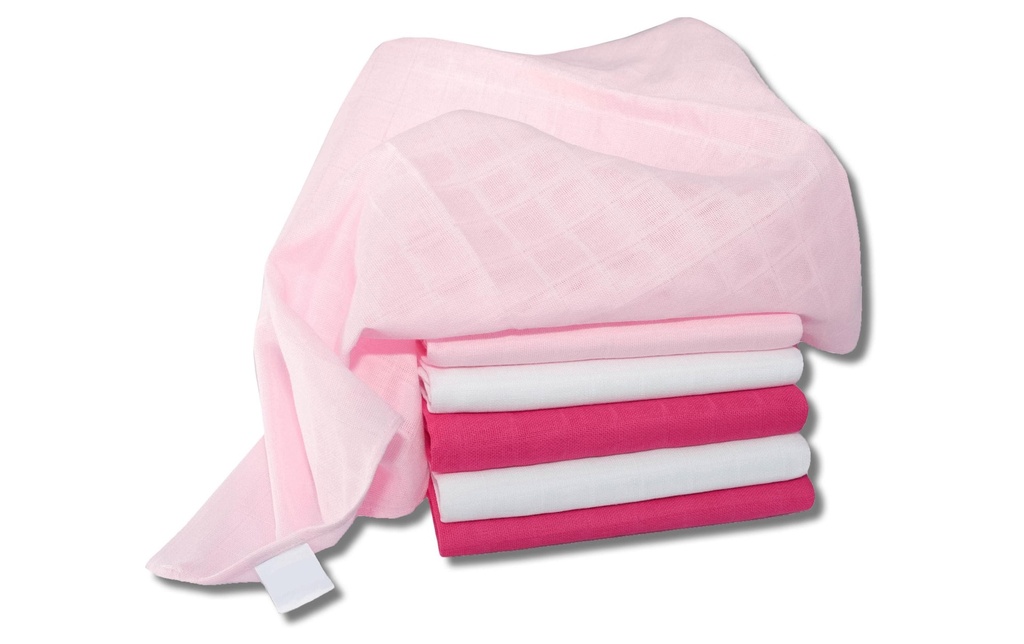 MAKIAN Serviette en gaze 6-er Set 70 x 70 cm uni rose et blanc