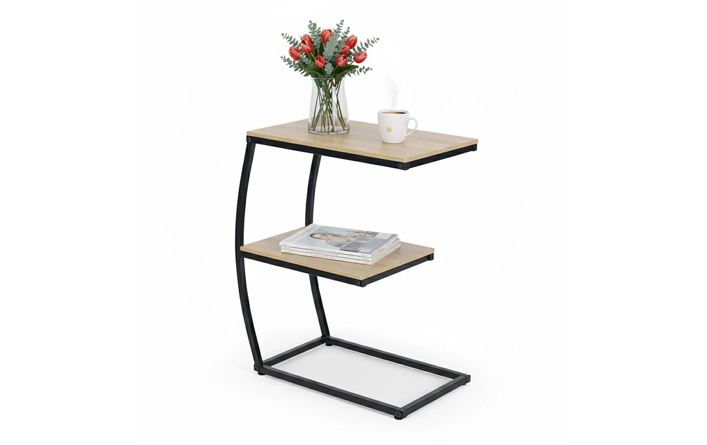 relaxdays Table d'appoint en forme de C 58.5 x 47.5 cm Noir/brun clair