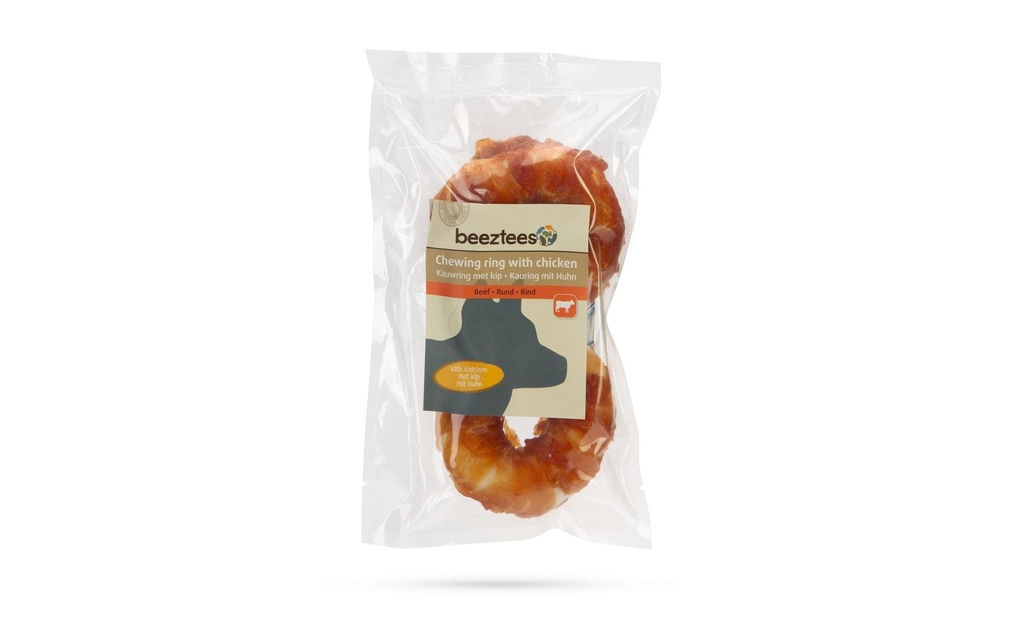 Beeztees Produit à mâcher  Anneau de peau de bœuf avec du poulet, 2 x 7.5 cm