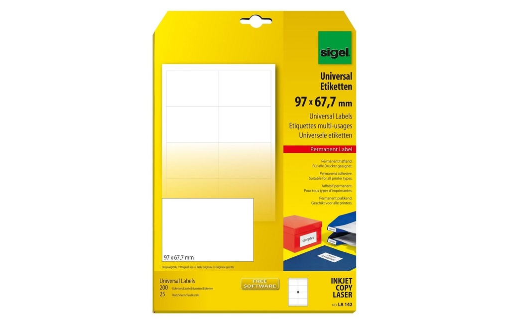 Sigel Étiquettes universelles 9.7 x 67.7 cm, 25 feuilles, blanc