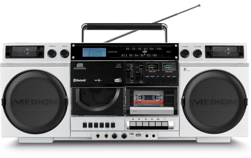 Medion Lecteur radio/CD LIFE P66538 Retro-Boombox Argenté