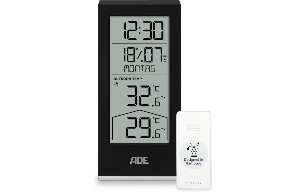 ADE Station météo avec capteur extérieur radio Noir