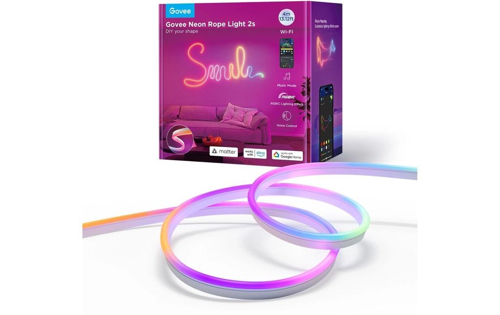 Govee Bande LED Néon, blanc, 4 m, RGBIC, Matter