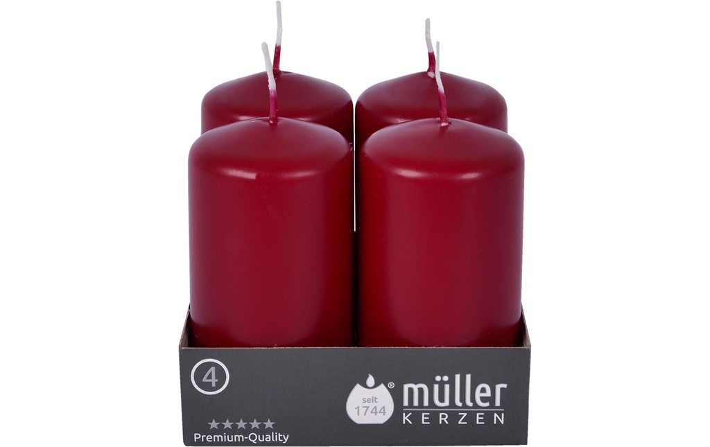 müller Kerzen Bougie pilier 9 x 4.8 cm, Bordeaux, 4 pièces