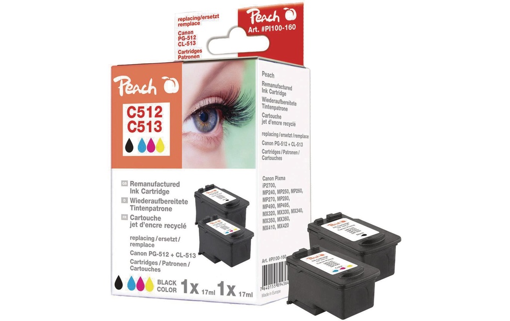 Peach Kits d’encre Canon PG-512 / CL-513 BK, C, M, Y