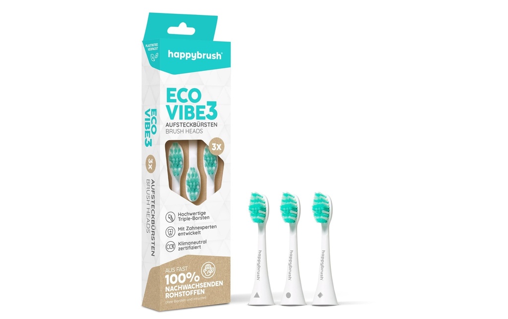 happybrush Tête de brosse à dents Eco Vibe 3+ 3 pièces, White-Mint