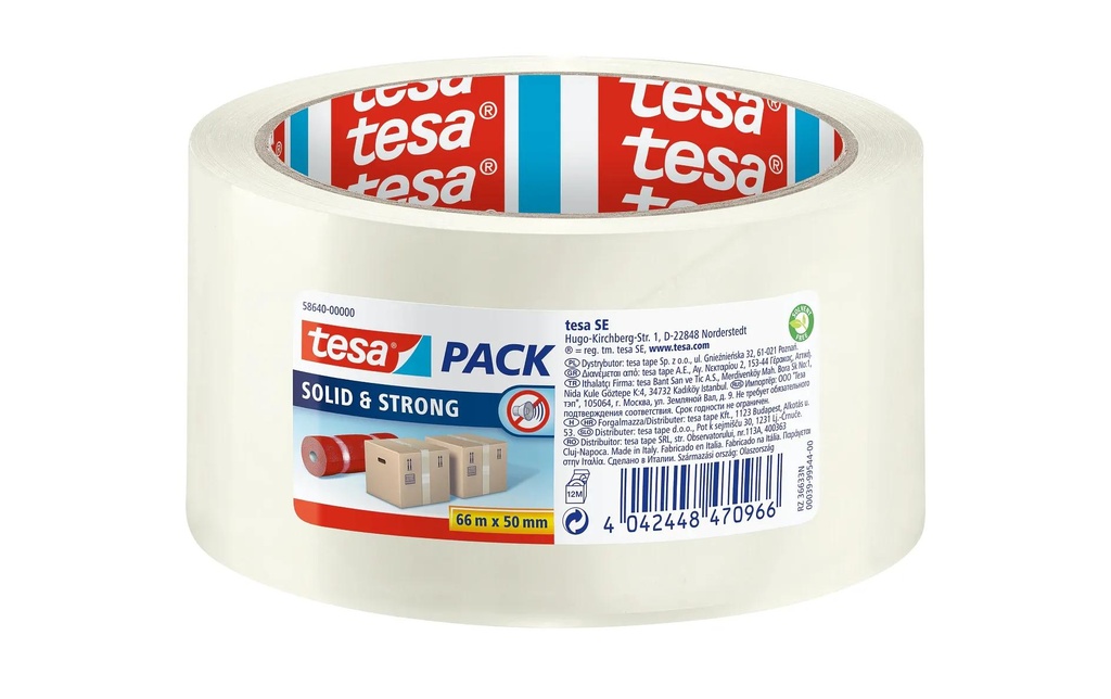 tesa Ruban adhésif tesapack Solid & Strong 50 mm x 66 m, Transparent
