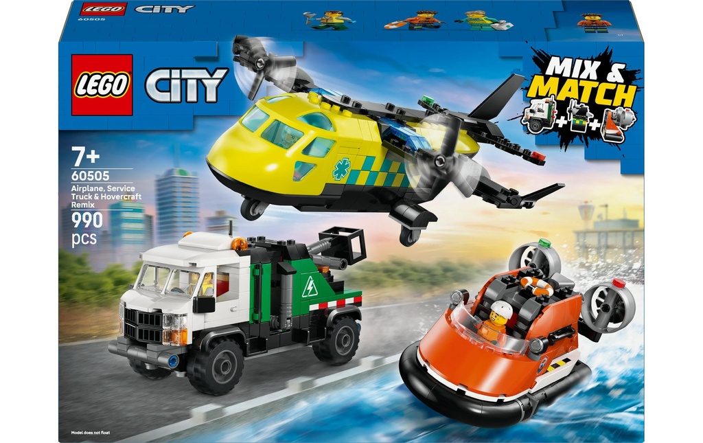 LEGO® City Avion, camion d’assistance et aéroglisseur modulable