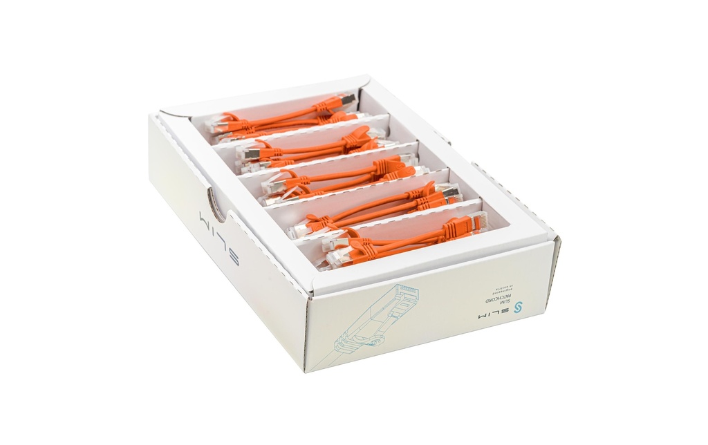SLIM Câble patch slim RJ-45, Cat 6A, U/FTP, 0.1 m, Orange, 50-Pack