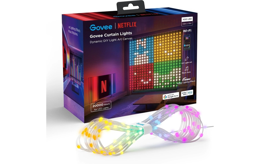 Govee Ruban à LED Curtain Lights RGBIC, 25 watts, 1,5 x 1,5m