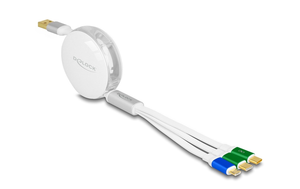 Delock Câble USB 2.0 USB A – Micro-USB B/2x USB C 1.13 m, Blanc