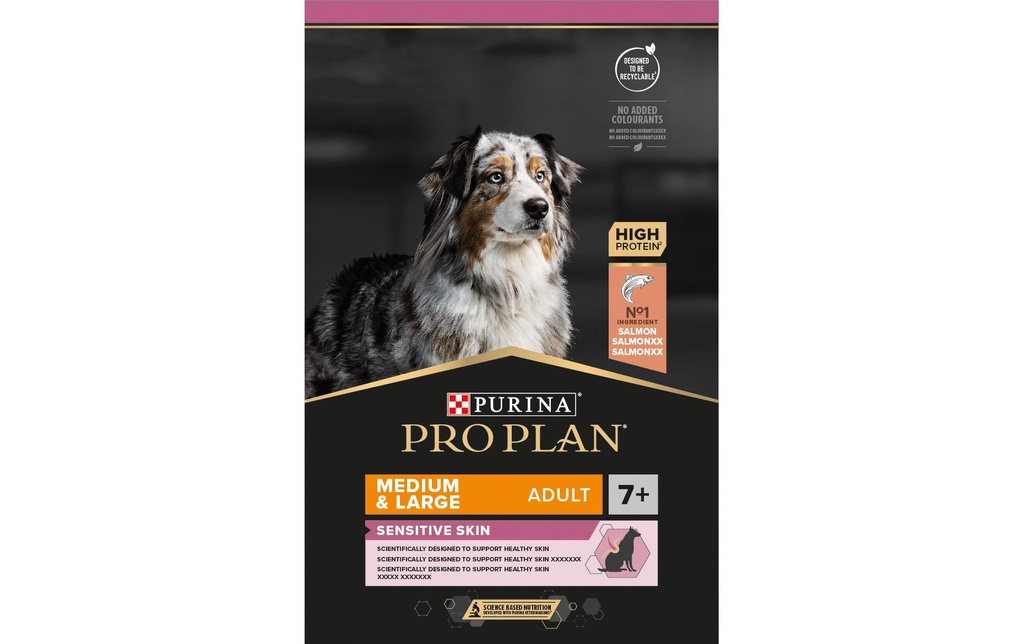 Purina Pro Plan Alimentation sèche M/L Adult 7+ Sensitive Skin Saumon, 3 kg