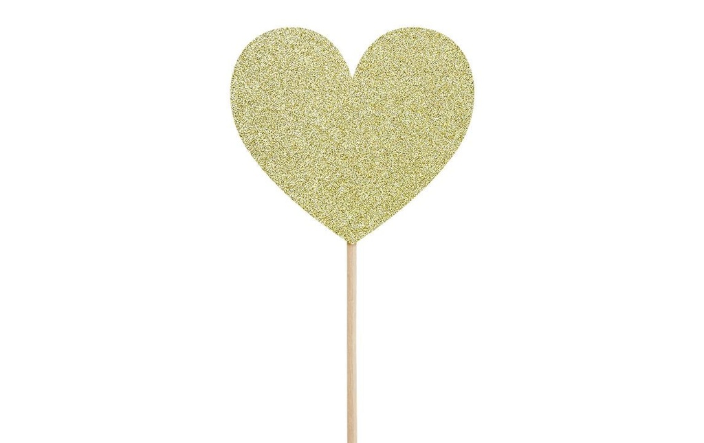 Partydeco Topper pour gâteau Cœurs 11 cm, 6 pièces, or