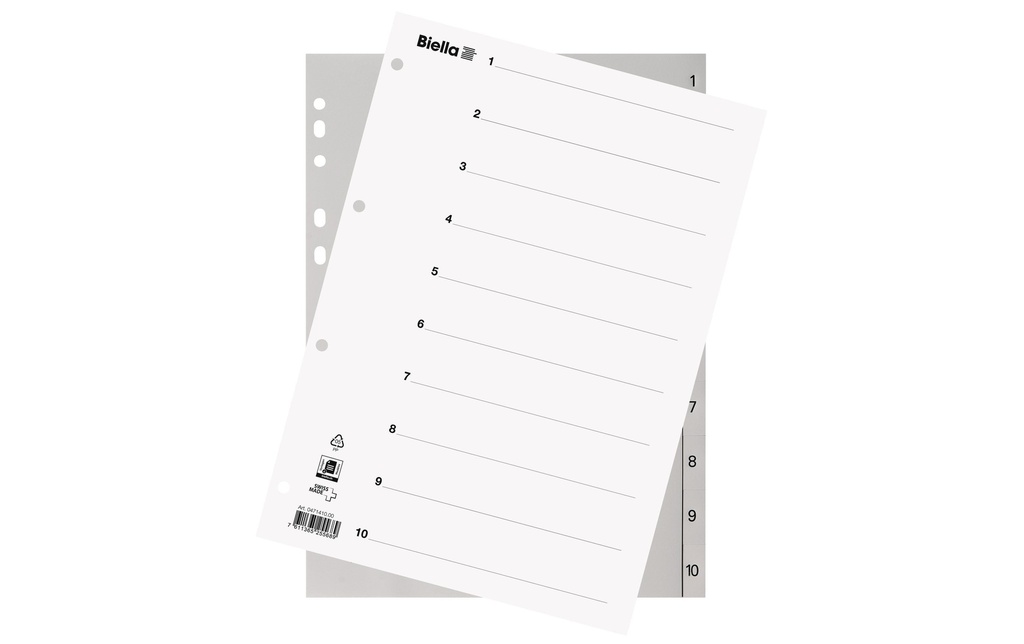 Biella Registre A4 1-10  Gris avec feuille d'index