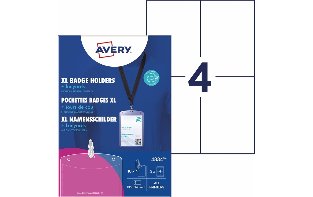 Avery Zweckform Porte-badge à lanière textile 148 x 105 mm, 10 pièces