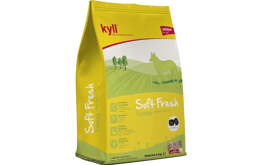 kyli Aliments mi-humides pour animaux Soft Fresh Dinde Adulte plus, 4.5 kg