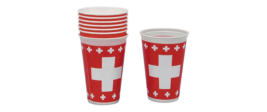 Haushaltsware Gobelets jetables Croix suisse 250 ml 8 Pièce/s, Rouge/Blanc