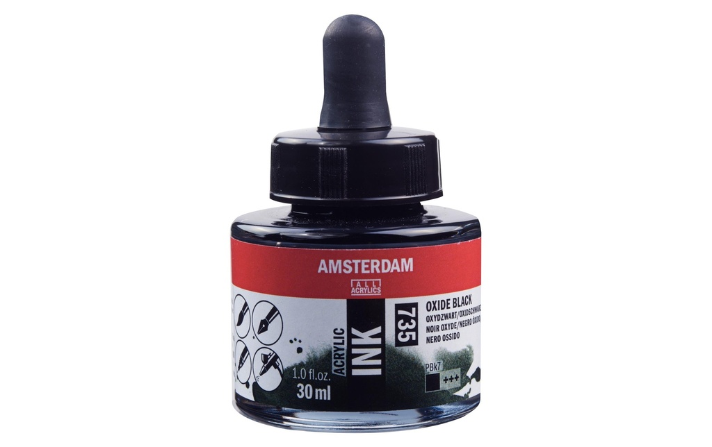 Amsterdam Encre acrylique 735 noir oxyde couvrant, 30 ml 30 ml, Noir